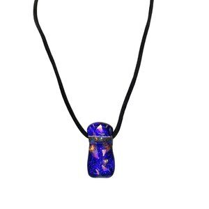 Dichroic Art Glass Modernist Pendant on Black Satin Cord, Beautiful Vintage Neck